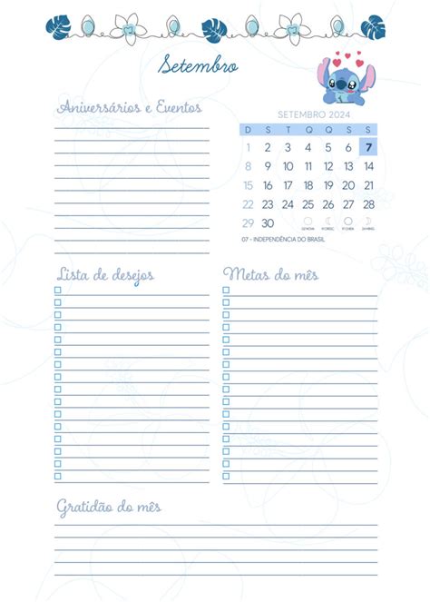 Agenda Setembro Planner 2024 Stitch Fazendo A Nossa Festa