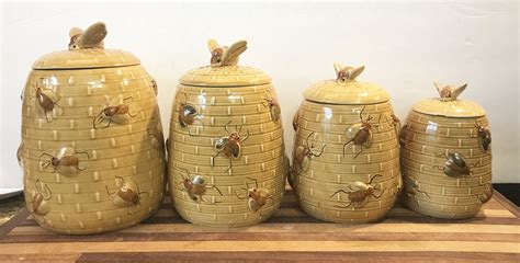 Vintage Majolica Bee Skep Beehive Canisters Bee Skep Vintage Honey