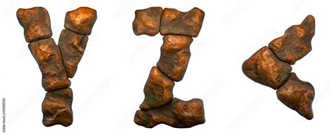 Set Of Rocky Letters Y Z And Symbol Left Angle Bracket Font Of Stone