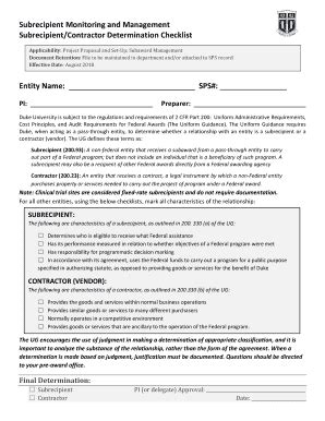 Fillable Online Medschool Duke Subrecipient Vs Contractor Checklist