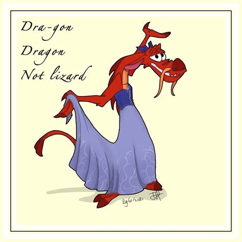 Mushu The Dragon From Mulan In A Long Blue Dress Text Dra Gon Dragon