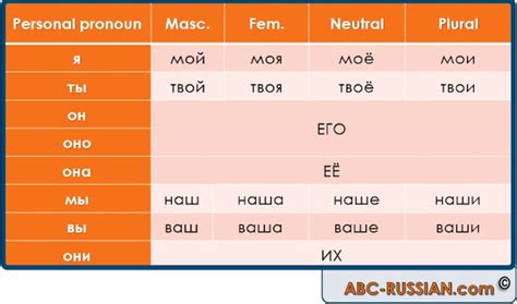 Abc Russian Russian Possessive Pronouns