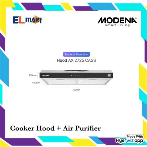 jual modena cooker hood cm purifier slim hood ax  cass cass