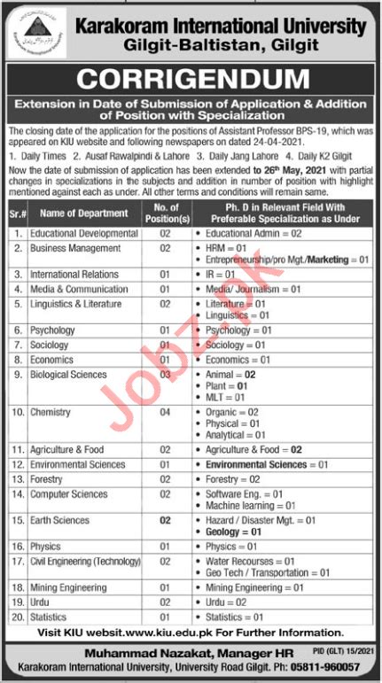 Karakoram International University Kiu Gilgit Jobs 2021 2023 Job