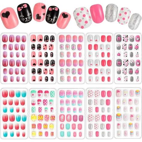 240 Pièces Faux Ongles dEnfants Appuyez Sur les Ongles Artificiels