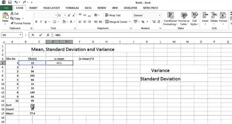 Calculate Mean Variance Standard Deviation In Excel Statistics