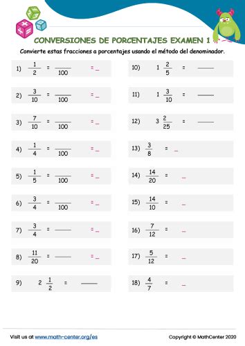 Quinto Grado Pruebas Conversiones De Porcentajes Math Center