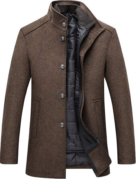 Youthup Mens Coats 2 In 1 Wool Trench Coat Stand Collar Thick Winter