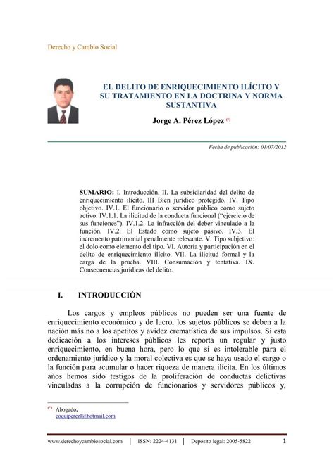 El Delito De Enriquecimiento Ilícito Y Su Tratamiento En La Doctrina Y