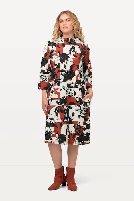 Robe En Molleton Col Montant Et Manches Poches Et Motif Feuilles