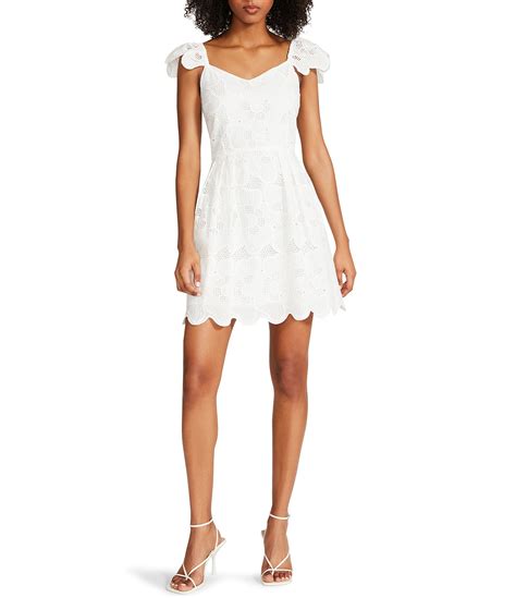 Steve Madden Sierra Embroidered Floral V Neck Short Flutter Sleeve Scalloped Dress Dillards