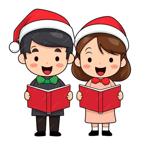 Premium Photo Cartoon Of A Boy And Girl Singing Christmas Carols