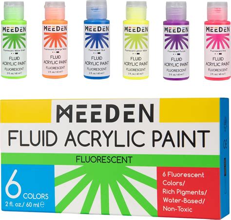 Meeden Fluorescent Acrylic Paint Set High Flow Colors Oz Ml