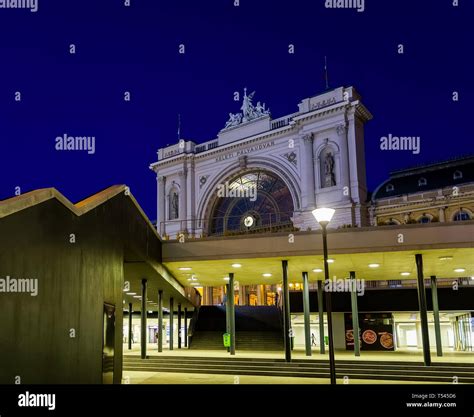 Facade Of Keleti Railway Station From Underground Space At Nightthis