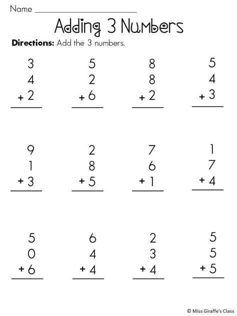 Adding Three Numbers Worksheets