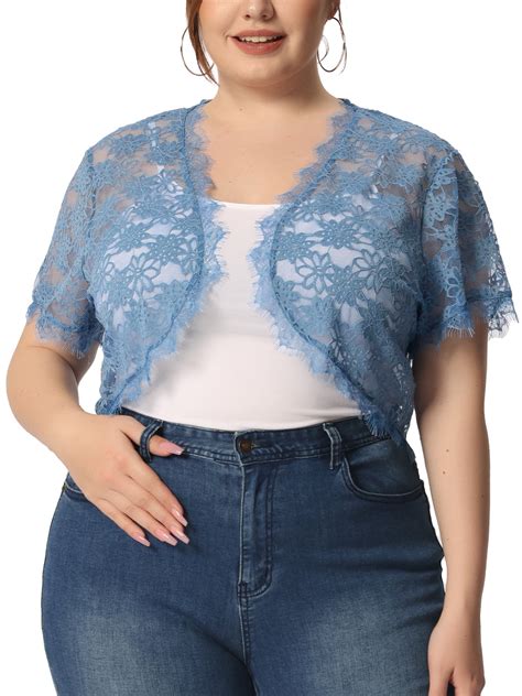 Unique Bargains Women S Plus Size Sheer Shrug Cardigan Floral Lace