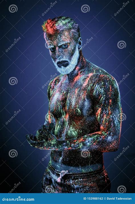 Concept Portrait Of A Bearded Man The Man Is Painted In Ultraviolet