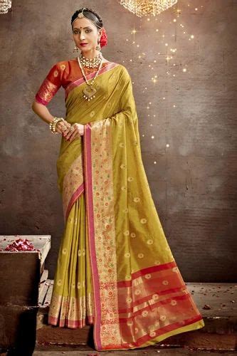 Bhelpuri Olive Green Art Silk Woven Traditional Saree With Blouse Piece