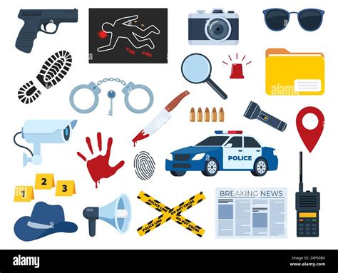 Murder Investigation Icon Set Police Detective Equipment