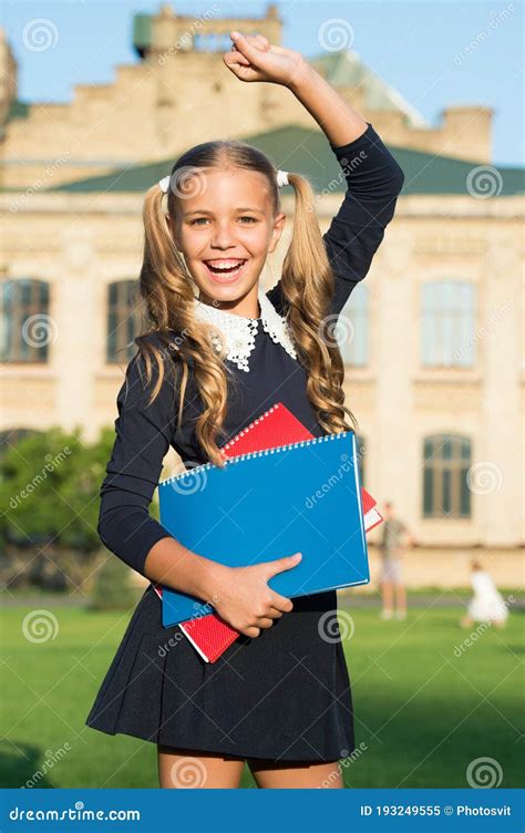 Perfect Girl School Student Uniform Hold Books Happy Schoolgirl