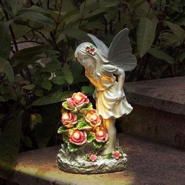 Voveexy Garden Figurines Angel Garden Statue Outdoor Decor, Solar Powered Resin Sculpture with 5 ...