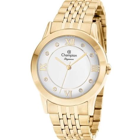 Rel Gio Champion Dourado Feminino Kit Semijoias Elegance Cn W