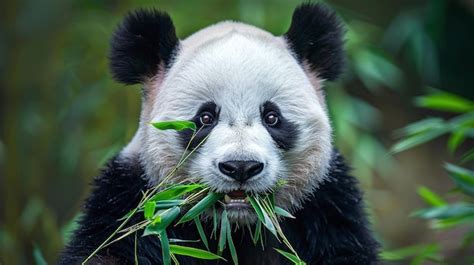 Un Oso Panda Con Una Cara Negra Y Blanca Y Ojos Negros Foto Premium