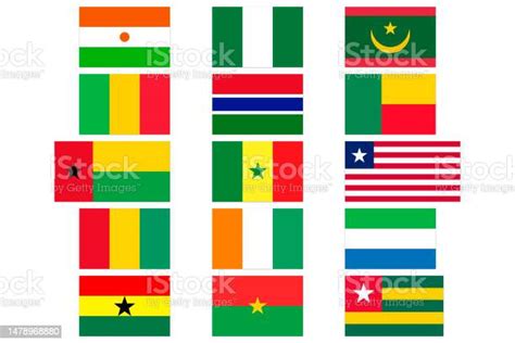 Afrika Barat Bendera 15 Negara Afrika Barat Terisolasi Latar Belakang Putih Ilustrasi Stok ...