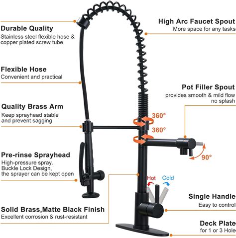 Wowow Commercial Black Spring Kitchen Faucet With Pre Rinse Sprayer Kitchen Faucets Bathroom