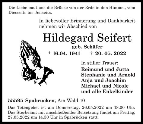 Traueranzeigen Von Hildegard Seifert Rz Trauer De