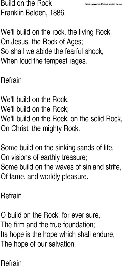 Hymn And Gospel Song Lyrics For Build On The Rock By Franklin Belden