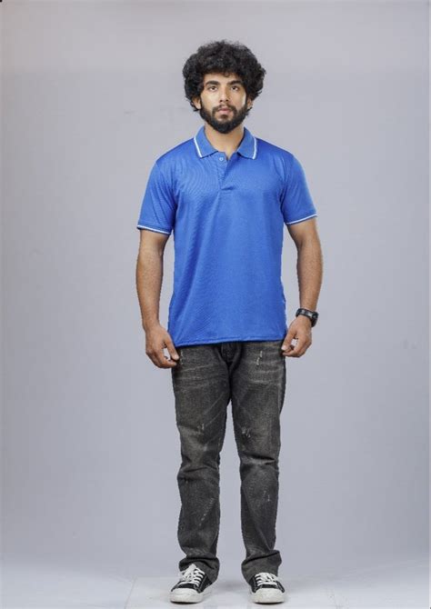 Knit Fabric Plain Polyester Men Blue Collar Neck T Shirt At Rs 150