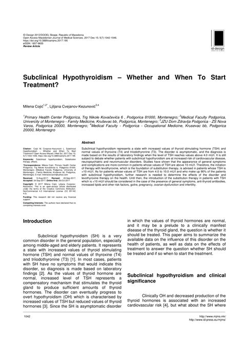 PDF Subclinical Hypothyroidism Whether And When To Start Treatment