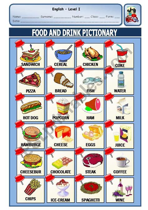 Food And Drinks Pictionary Esl Worksheet By Xani