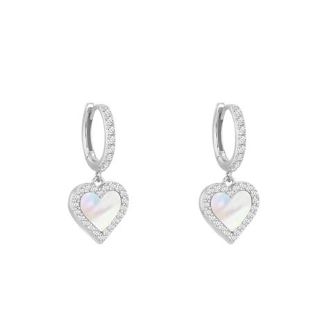 Boucles D Oreilles Coeur Argent Nacres Zircones Aurora Ocarat