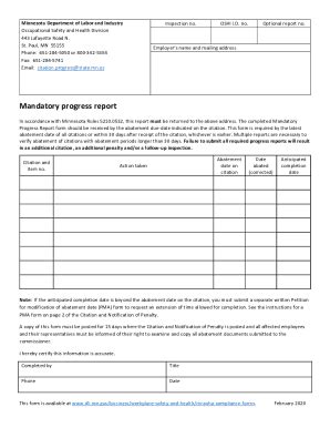 Fillable Online Form Mandatory Progress Report Minnesota Department