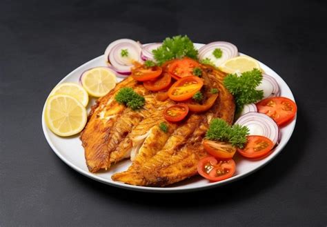 Premium AI Image Fish Fry Arranged Beautifully And Garnished With