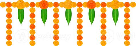 Mango Leaves And Marigold Flowers Garland For Indian Festival