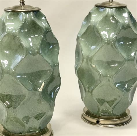 Pair Of Large Green Ceramic Lamps On Antique Brass Bases T5189 Tyson Decorative Lighting