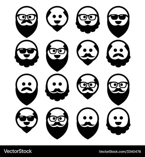 Bald Man With Beard And Mustache Icons Set Vector Image