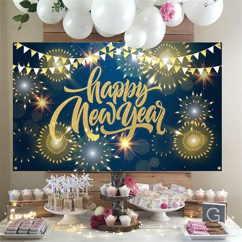 Buy Meltelof Gold Glittering Happy New Year Backdrop Firework New Years