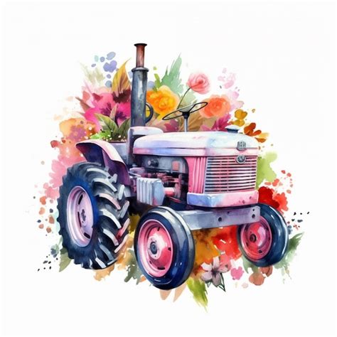 Premium AI Image There Is A Watercolor Painting Of A Pink Tractor