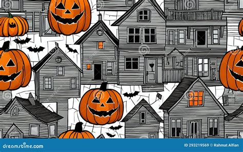 House And Pumpkin Horror Illustration And Bats Halloween Wallpaper