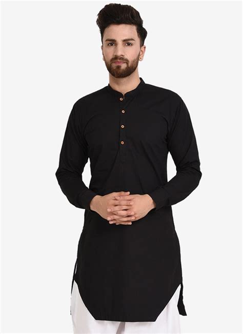 Buy Online Cotton Plain Black Kurta 147716