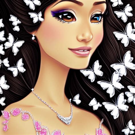 Beautiful Princess In Sparkling White Ballgown With Butterfly Themed