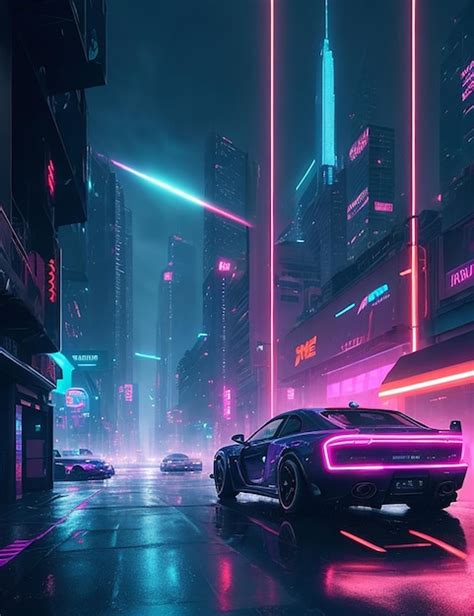 Premium AI Image | Supersport car at cyberpunk city with neon lights