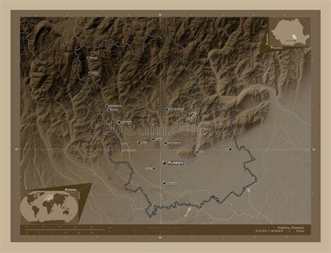 Prahova Romania Sepia Labelled Points Of Cities Stock Illustration