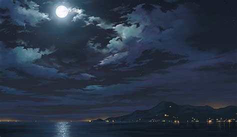 Hd Wallpaper Anime Original Cloud Landscape Moon Ocean Sky