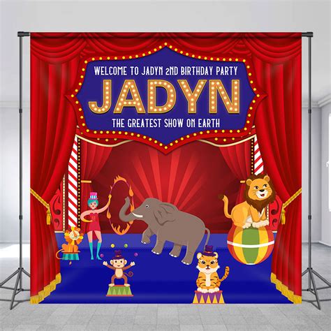 Circus Animals Custom Birthday Backdrop For Baby - Lofaris