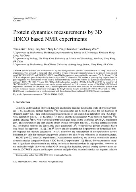 PDF Protein Dynamics Measurements By 3D HNCO Based NMR Experiments